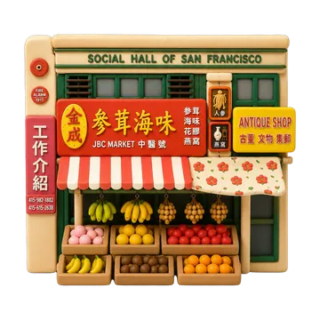 Clay-style rendering of JBC Market in San Francisco Chinatown