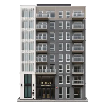 Clay-style rendering of The Brady in San Francisco
