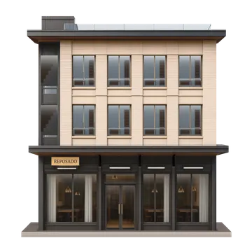 Clay-style rendering of Reposado Restaurant - San Mateo in San Mateo