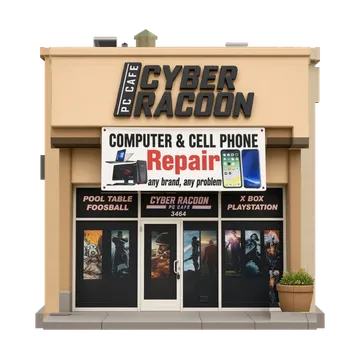 Clay-style rendering of Cyber Racoon Pc Cafe in Santa Clara