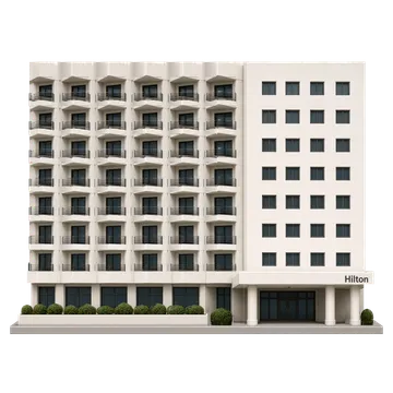 Clay-style rendering of Hilton Santa Monica Hotel & Suites in Santa Monica